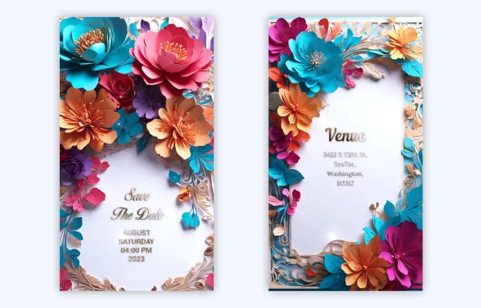 Floral 3D Hindu Wedding Invitation Virtual E-Card Design Instagram Story